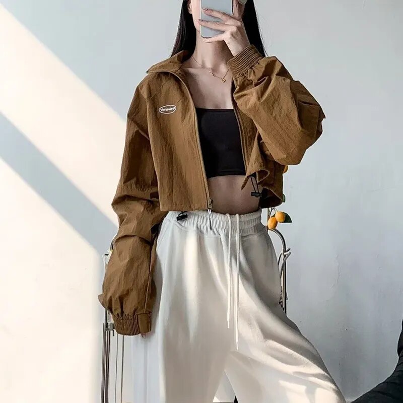 Cropped Windbreaker Long Sleeve Jacket