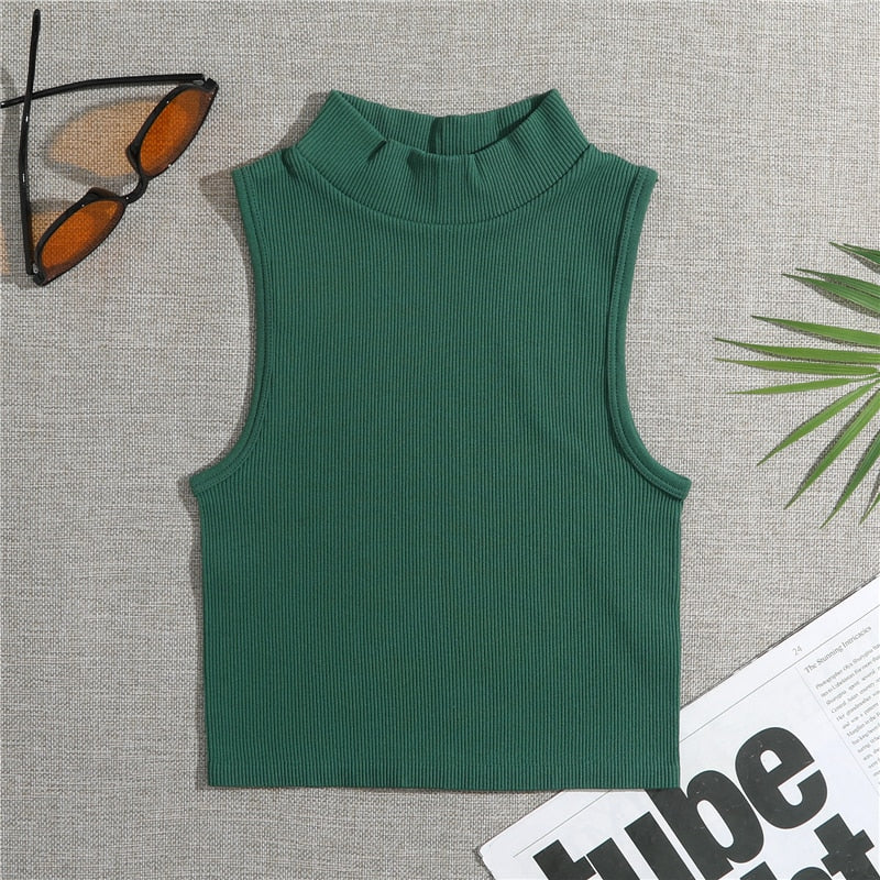 Sleeveless High Neck Crop Top