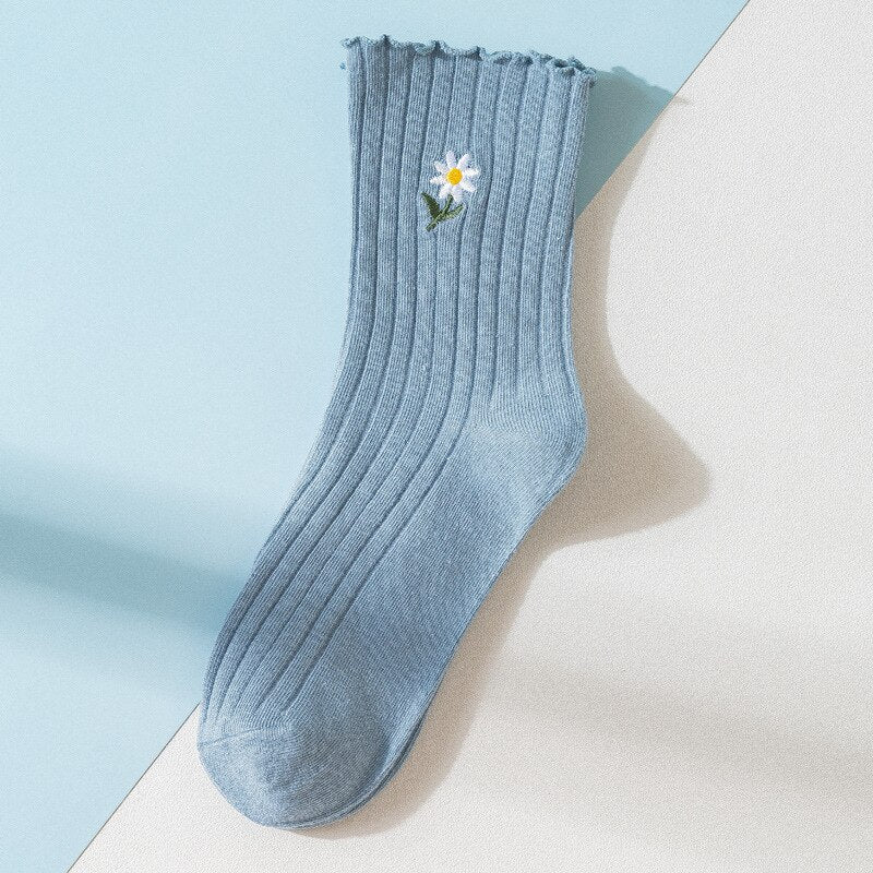 Solid Color Little Flower Socks