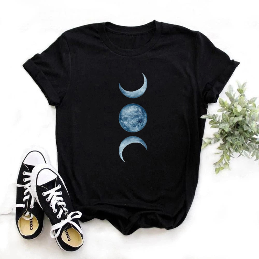 Phase Moon Planet Print T Shirt