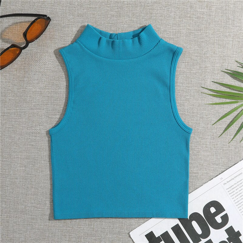 Sleeveless High Neck Crop Top