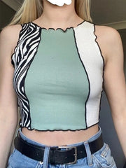 Zebra Striped Crop Tank Top