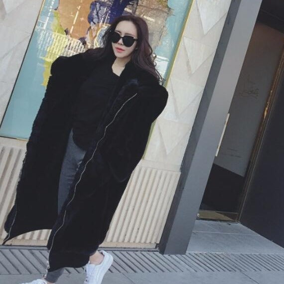 Solid  Color Faux Fur Long Coat