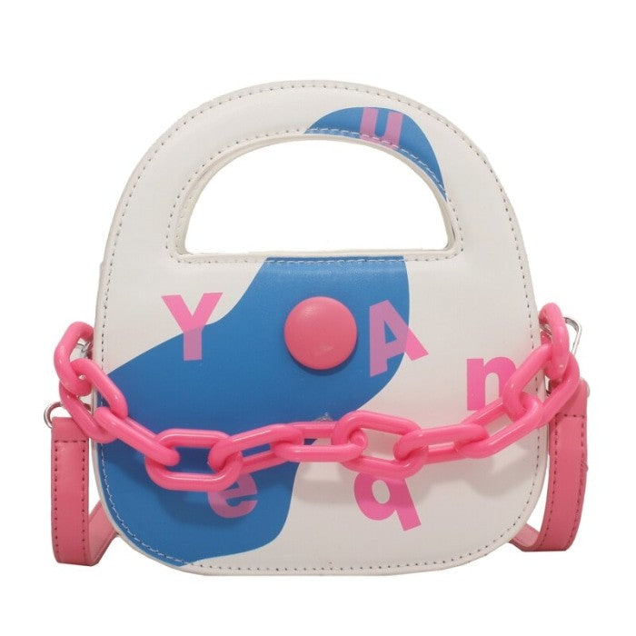 Round Handle With Chain Ornament Cute Bag