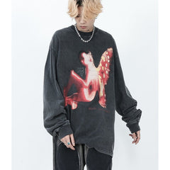 Oversized Long Sleeve Angel Graphic Shirt