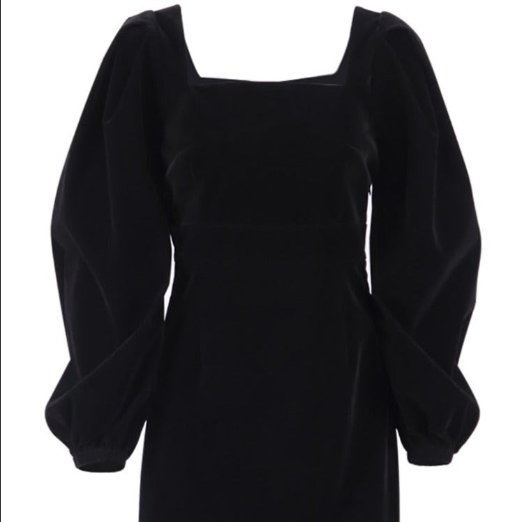 Black Velvet Puff Sleeve Bodycon Square Neck Party Mini Dress