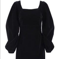 Black Velvet Puff Sleeve Bodycon Square Neck Party Mini Dress