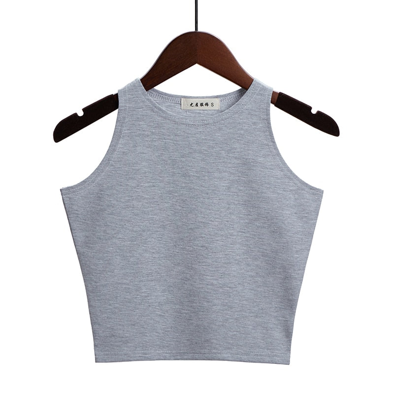 Solid Color Cotton Sleeveless Crop Top