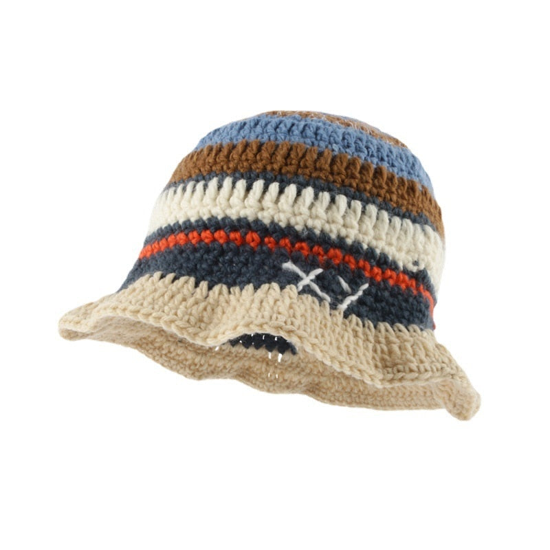 Handmade Crochet Striped Knitted Fisherman Bucket Hat