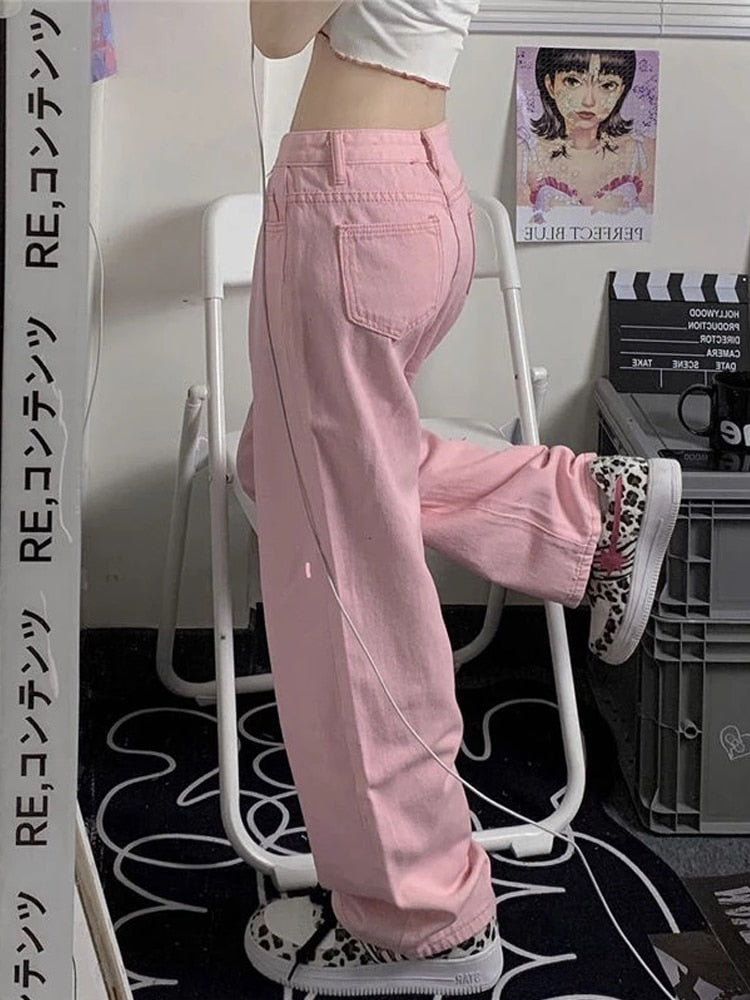 Y2k Baggy Wide Leg  Pink Denim Pants