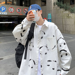 Happy Face Print Long Sleeve Oversized Shirts