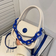 Button and Chain Contrast Color Cute Hand-bag