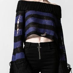 Gothic One Shoulder Stripe Short Sweater