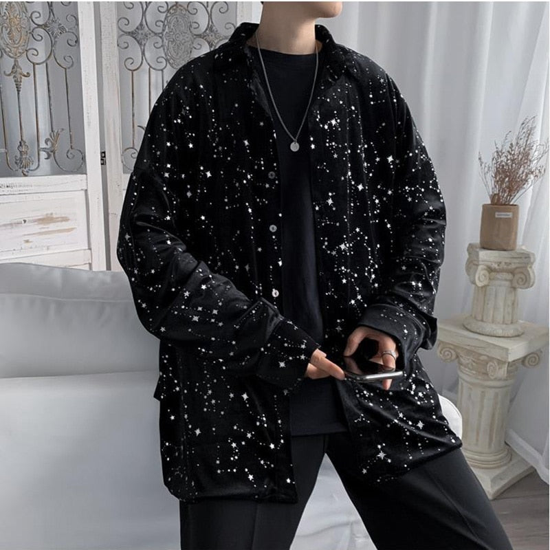 Starry Sky Long Sleeve Black Shirts