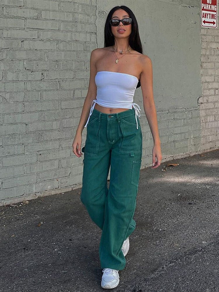 Vintage Green Cargo Denim Pants