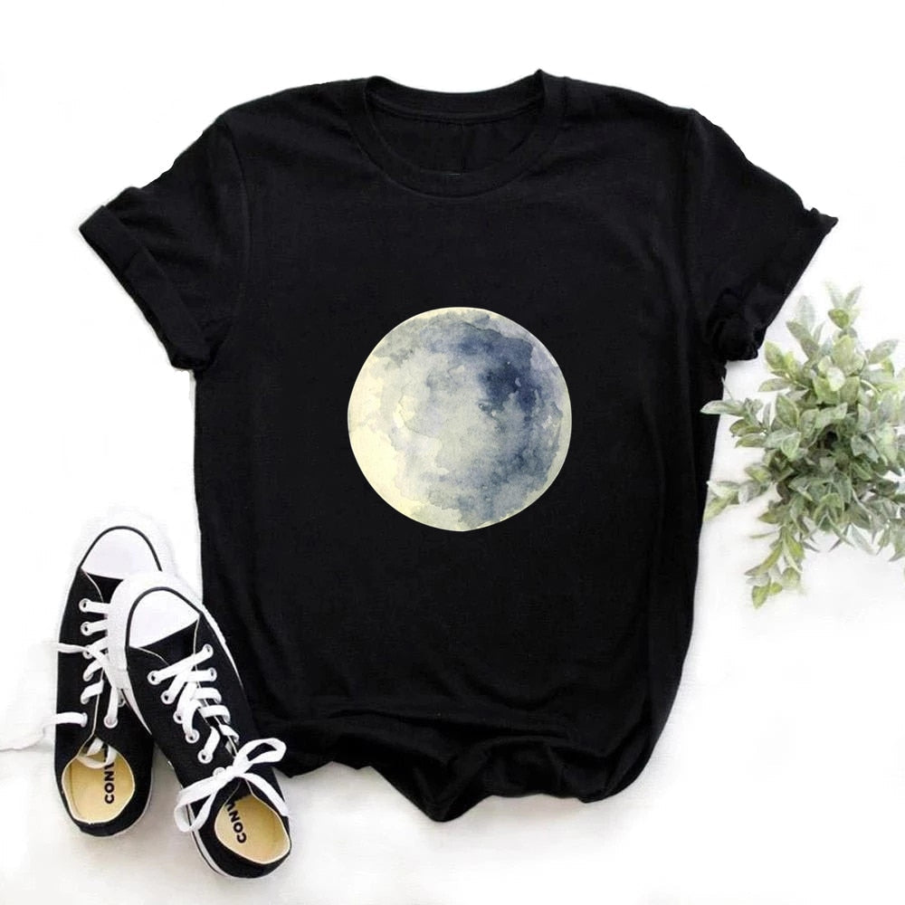 Phase Moon Planet Print T Shirt