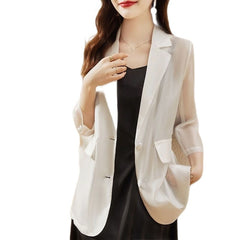 Elegant Lapel Button Pockets Long Sleeve Blazer