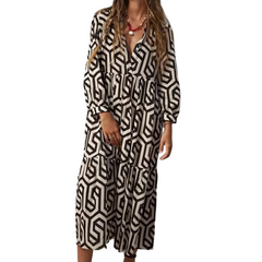 Geometric Print Boho Long Loose Dress