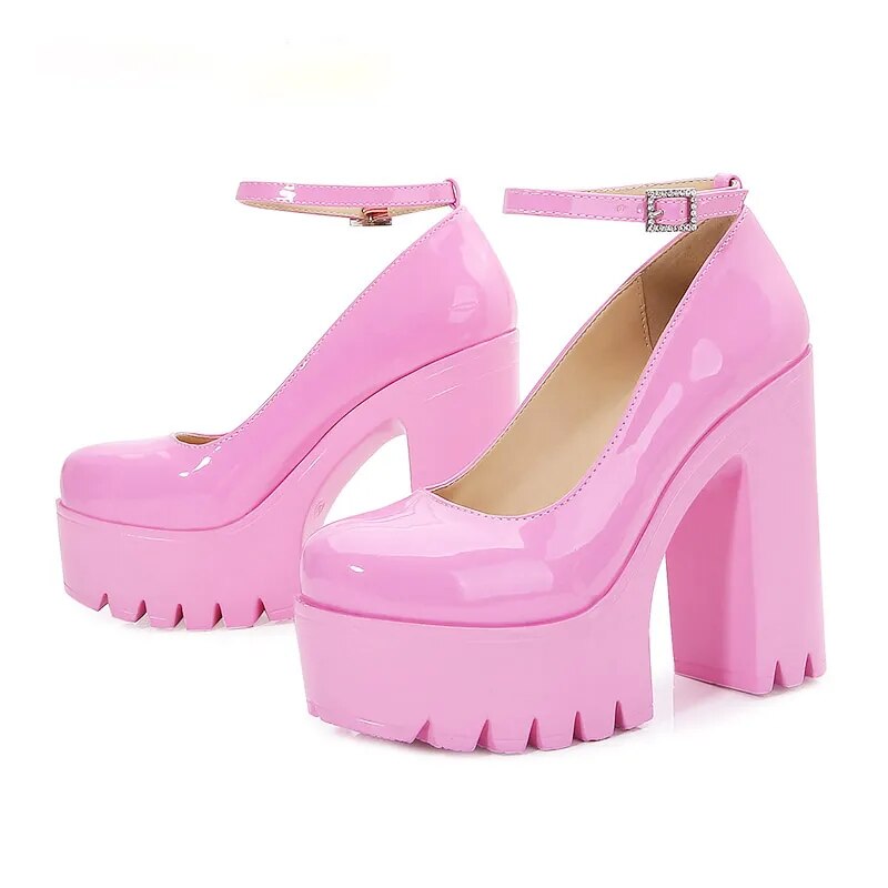 High Thick Heeled Ankle Strap Platform