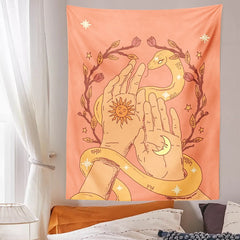 Sun Moon Floral Hand Snake Pink Tapestry