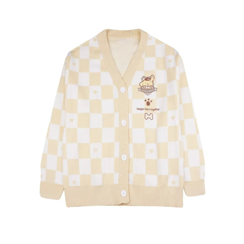 Checkered  With Kawaii Embroidery Cardigan