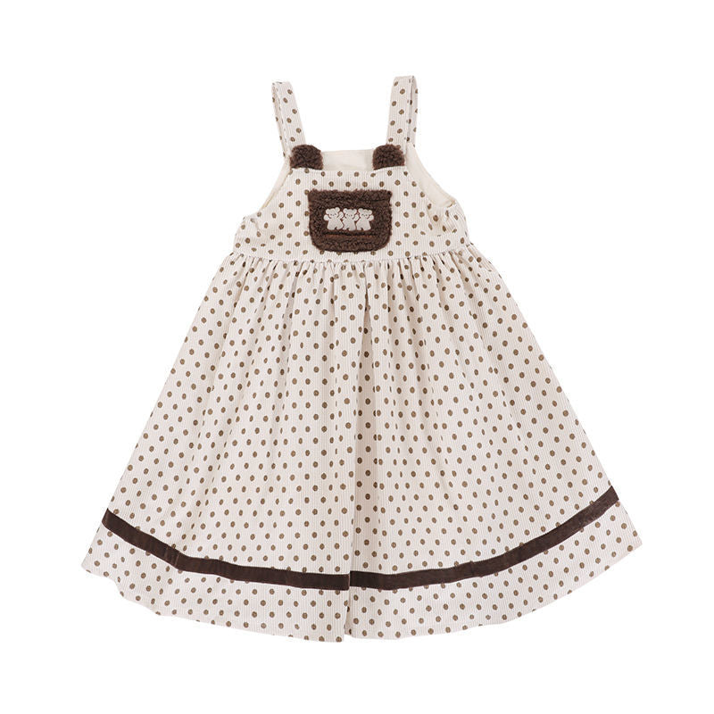 Sweet Bear Embroidery Corduroy Dress