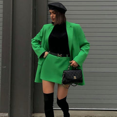 Elegant Green Single-Breasted Long Sleeve Blazer