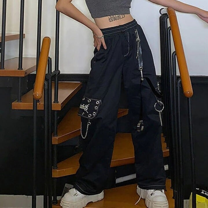 Cargo With Chain Wide Leg Trousers Loose Pants