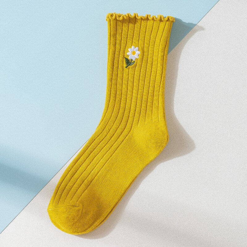 Solid Color Little Flower Socks