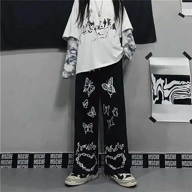 Butterfly Print Harajuku Streetwear Y2k Pants