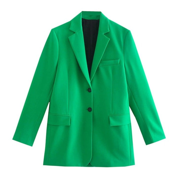 Elegant Green Single-Breasted Long Sleeve Blazer