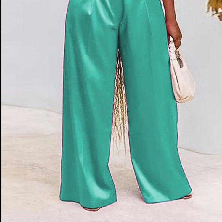 Plus Size Waistband Wide Leg Satin Pants