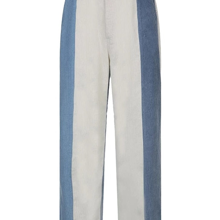 Contrast Color Pockets Corduroy High-Waist Pants