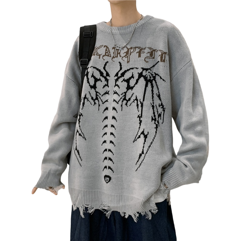 Gothic Bat Skeleton Knitted Sweater