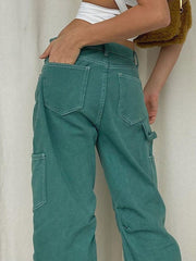 Vintage Green Cargo Denim Pants