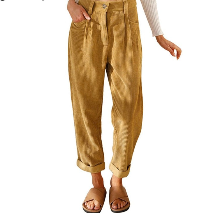 Corduroy High Waist Loose Straight Pants