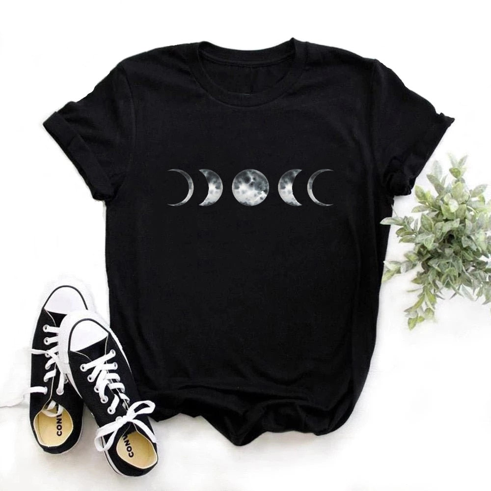 Moon Phase Planet Print T Shirt