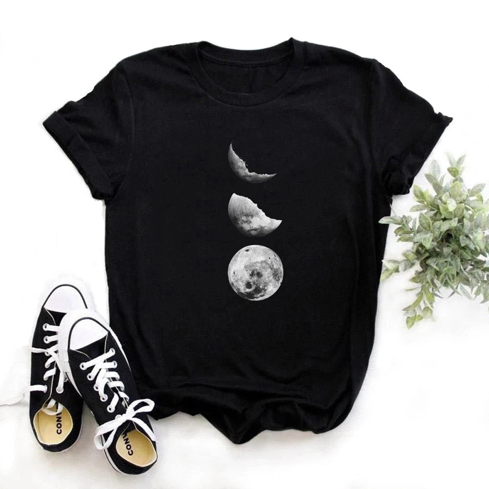 Moon Phase Planet Print T Shirt