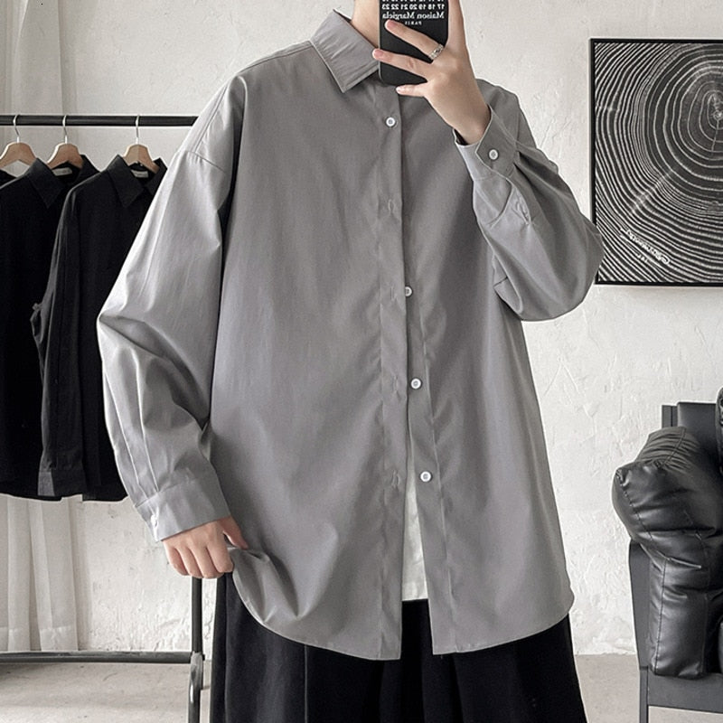 Solid Color Oversize Long Sleeve Shirt