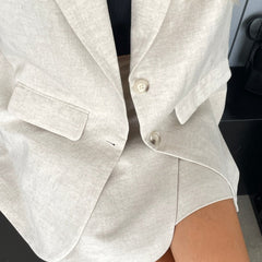 Two Pieces Notched Collar Long Sleeve Linen Blazer High Waist Skirt