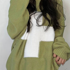 Green Cross Long Sleeve Oversize Knitted Sweater