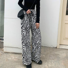 Lace-up Zebra Pattern Striped Flare Leg Pants