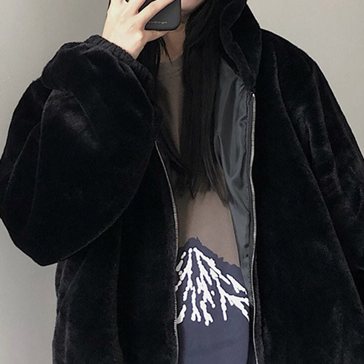 Black Velvet Hooded Oversize Jacket