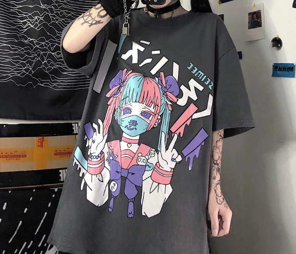 Goth Girl with Mask Dark T-shirt