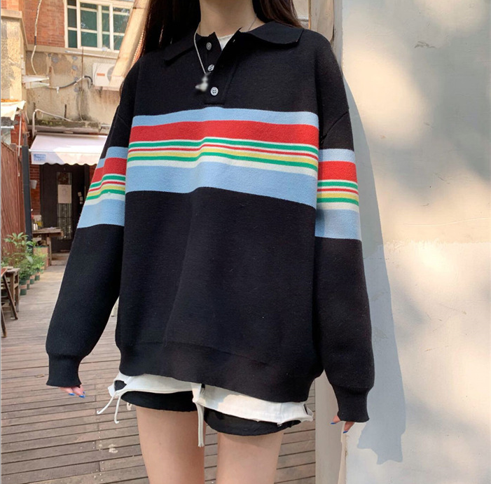 Rainbow Color Striped Kawaii Sweatshirt