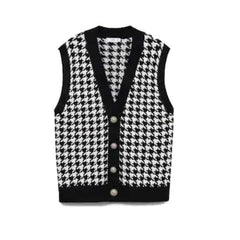 Black Houndstooth Knitted Vest