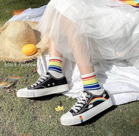 Cute Rainbow And Clouds Sneakers