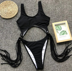 Black One-Piece High Cut Swimsuit