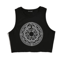 Symbols Moon Sun Gothic Loose Crop Top