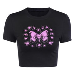 Purple Flower Butterfly Crop Top